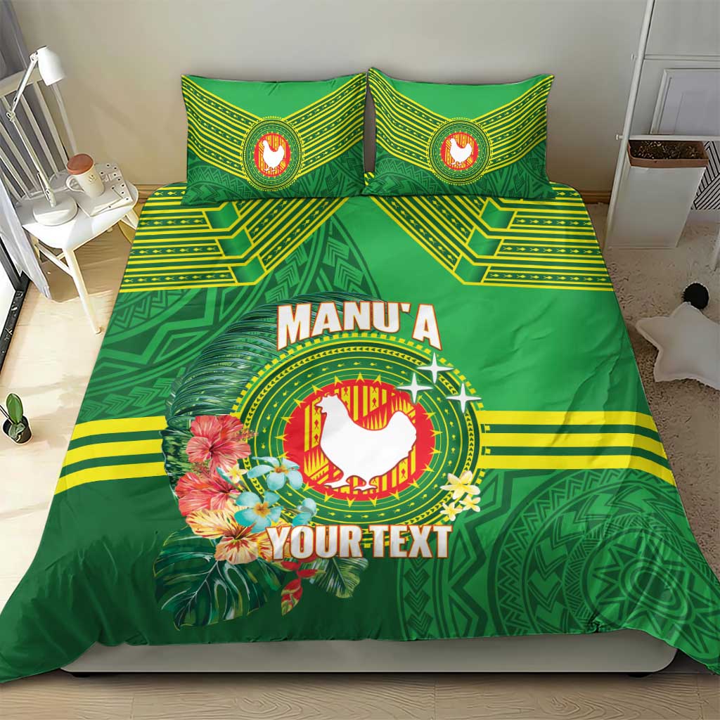 Personalized Manu'a Cession Day Bedding Set Tropical Flowers With Polynesian Pattern