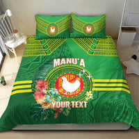 Personalized Manu'a Cession Day Bedding Set Tropical Flowers With Polynesian Pattern