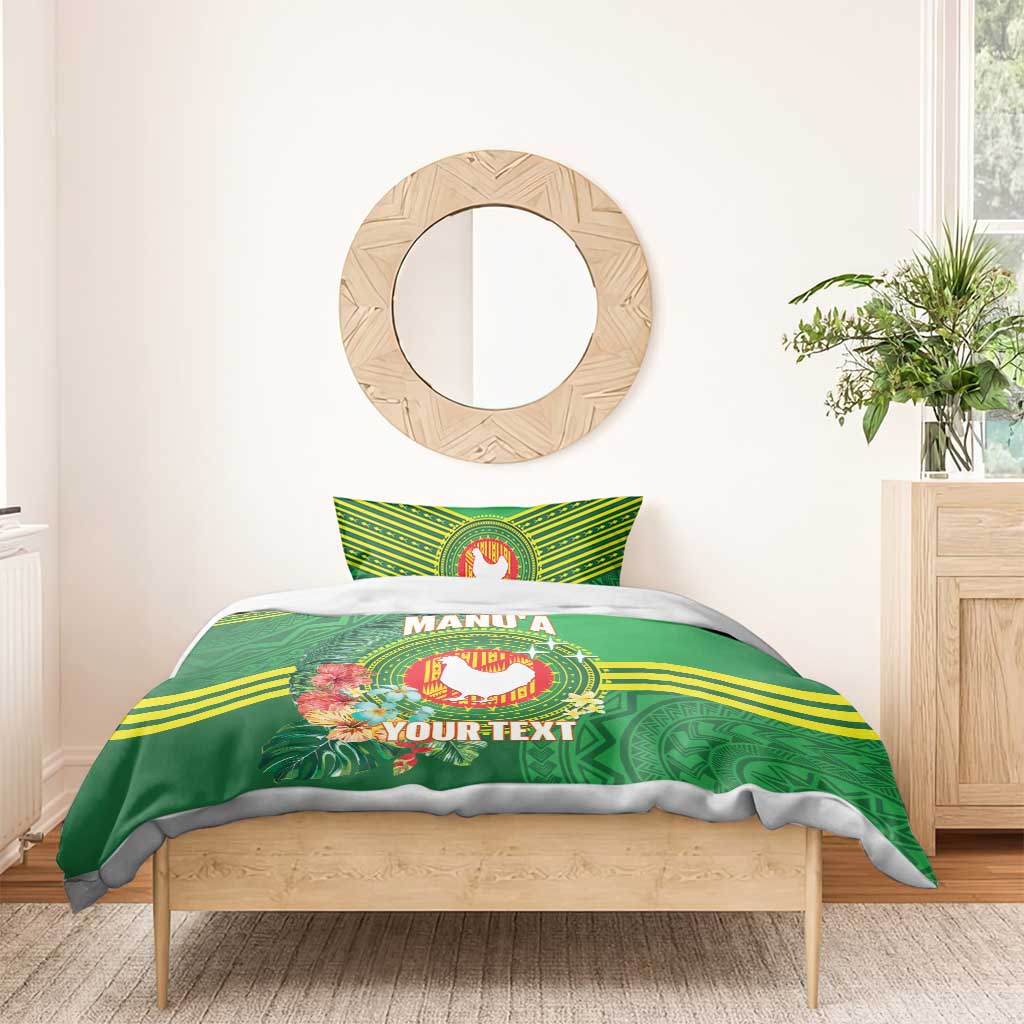 Personalized Manu'a Cession Day Bedding Set Tropical Flowers With Polynesian Pattern