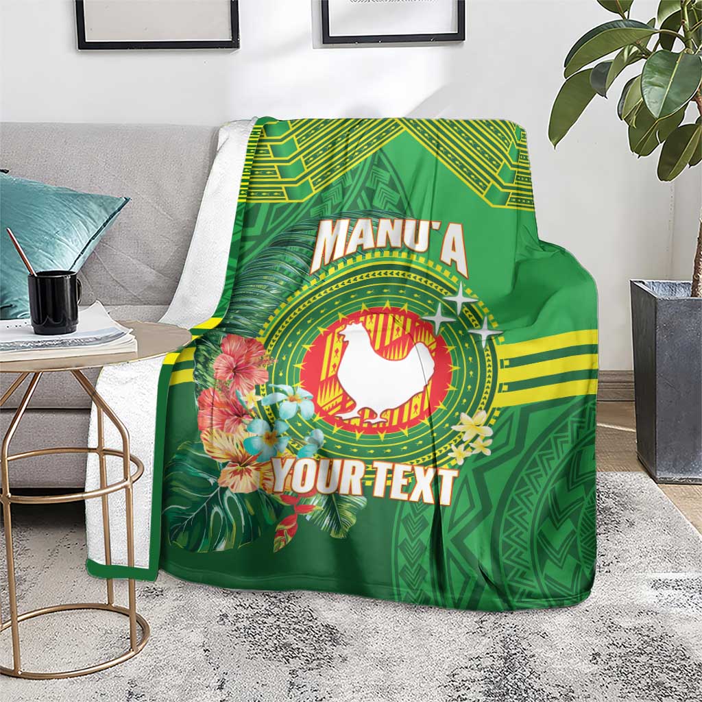 Personalized Manu'a Cession Day Blanket Tropical Flowers With Polynesian Pattern
