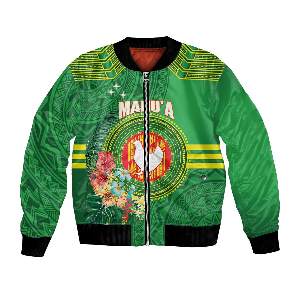 Personalized Manu'a Cession Day Bomber Jacket Tropical Flowers With Polynesian Pattern