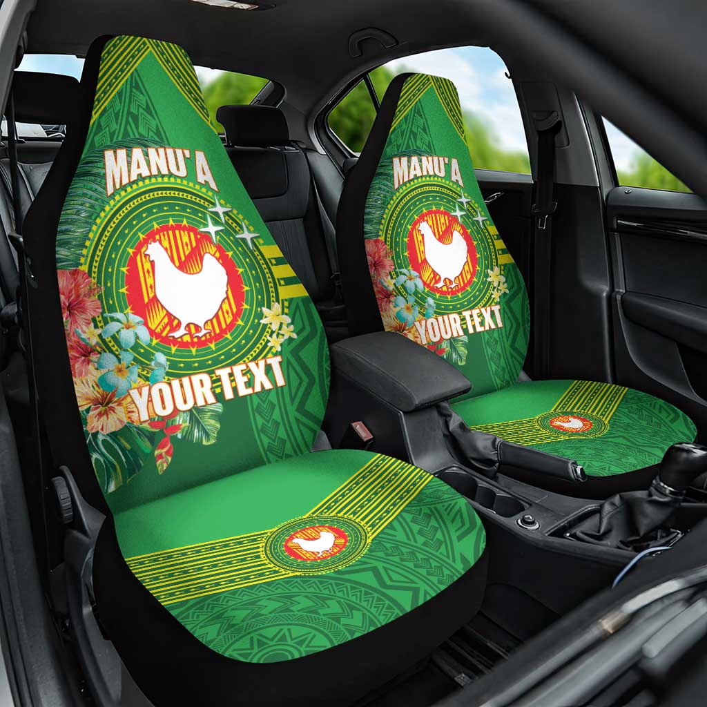 Personalized Manu'a Cession Day Car Seat Cover Tropical Flowers With Polynesian Pattern