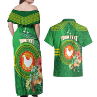 Personalized Manu'a Cession Day Couples Matching Off Shoulder Maxi Dress and Hawaiian Shirt Tropical Flowers With Polynesian Pattern LT14 - Polynesian Pride
