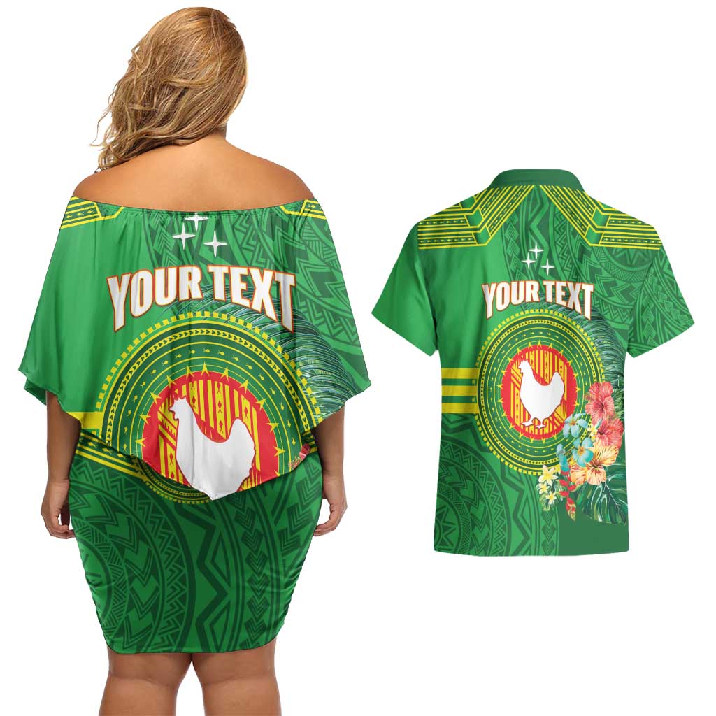 Personalized Manu'a Cession Day Couples Matching Off Shoulder Short Dress and Hawaiian Shirt Tropical Flowers With Polynesian Pattern LT14 - Polynesian Pride