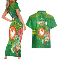 Personalized Manu'a Cession Day Couples Matching Short Sleeve Bodycon Dress and Hawaiian Shirt Tropical Flowers With Polynesian Pattern LT14 - Polynesian Pride