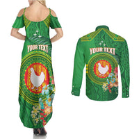 Personalized Manu'a Cession Day Couples Matching Summer Maxi Dress and Long Sleeve Button Shirt Tropical Flowers With Polynesian Pattern LT14 - Polynesian Pride