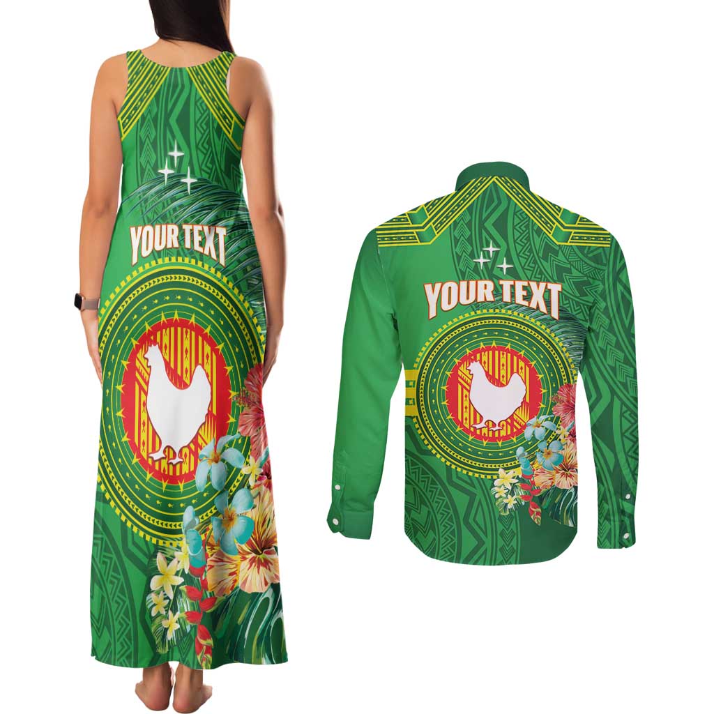Personalized Manu'a Cession Day Couples Matching Tank Maxi Dress and Long Sleeve Button Shirt Tropical Flowers With Polynesian Pattern LT14 - Polynesian Pride