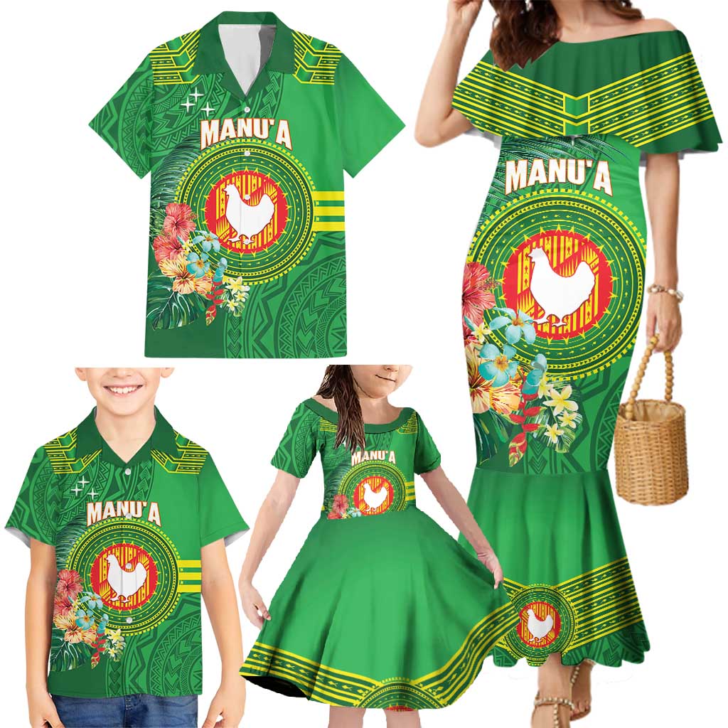 Personalized Manu'a Cession Day Family Matching Mermaid Dress and Hawaiian Shirt Tropical Flowers With Polynesian Pattern LT14 - Polynesian Pride
