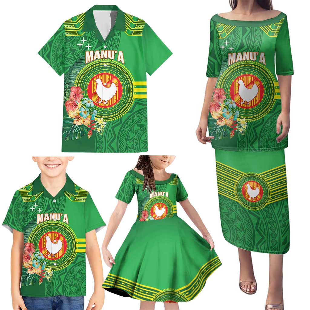Personalized Manu'a Cession Day Family Matching Puletasi and Hawaiian Shirt Tropical Flowers With Polynesian Pattern LT14 - Polynesian Pride