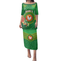 Personalized Manu'a Cession Day Family Matching Puletasi and Hawaiian Shirt Tropical Flowers With Polynesian Pattern LT14 Mom's Dress Green - Polynesian Pride