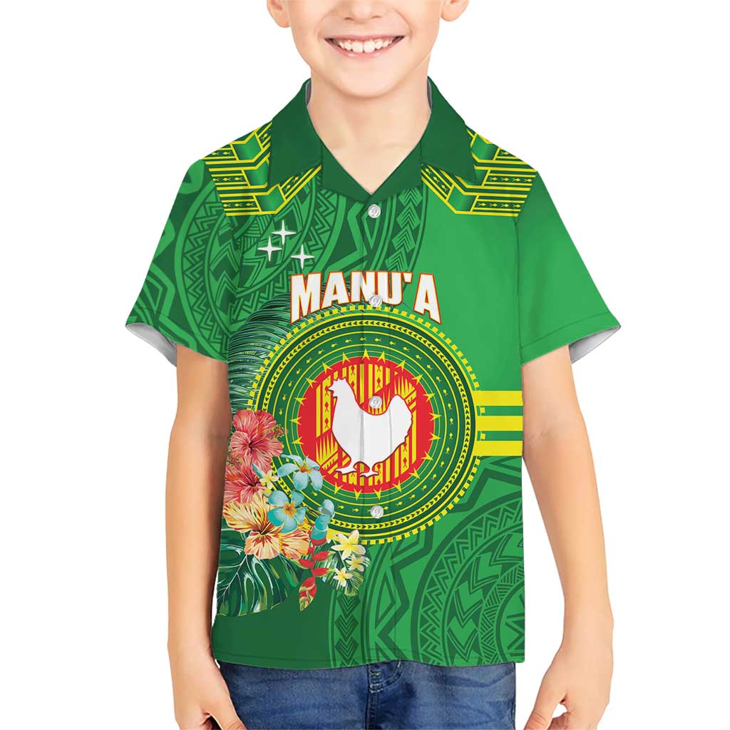 Personalized Manu'a Cession Day Family Matching Short Sleeve Bodycon Dress and Hawaiian Shirt Tropical Flowers With Polynesian Pattern