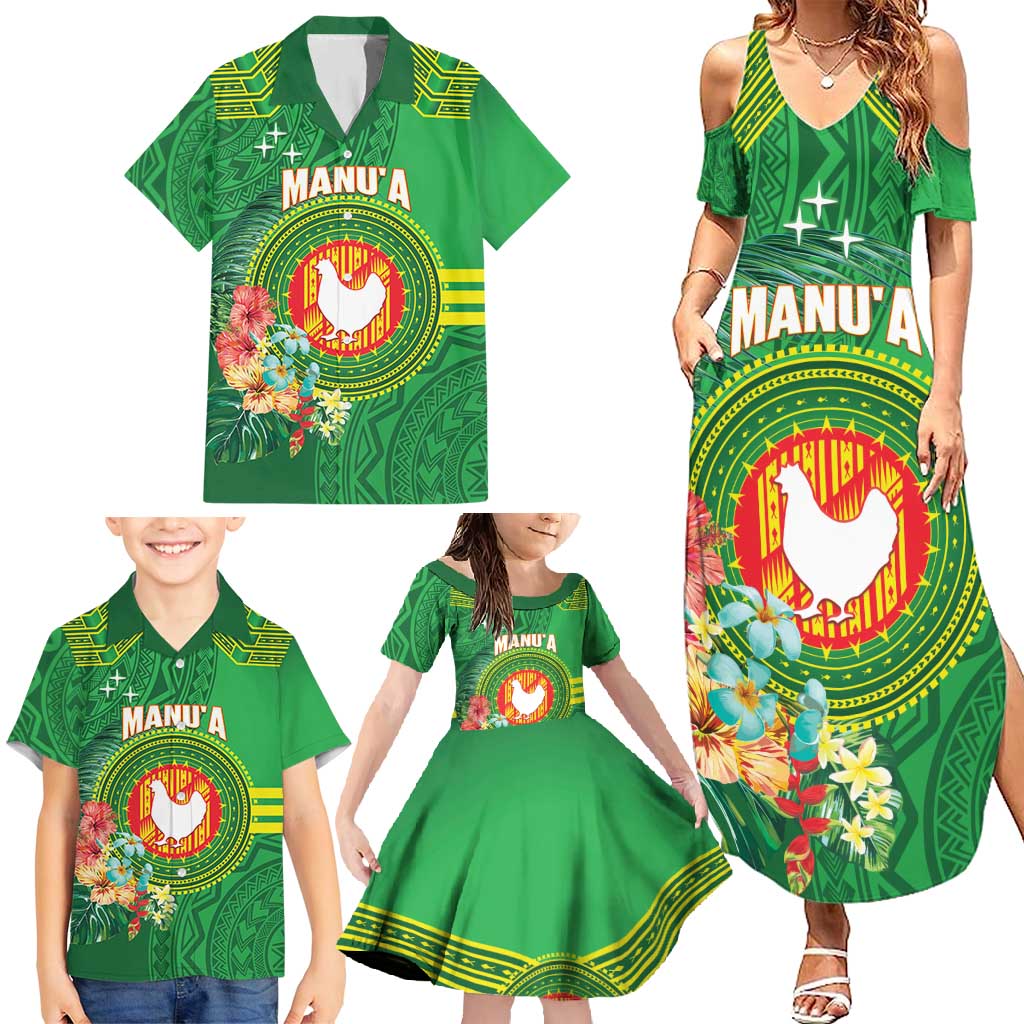 Personalized Manu'a Cession Day Family Matching Summer Maxi Dress and Hawaiian Shirt Tropical Flowers With Polynesian Pattern LT14 - Polynesian Pride