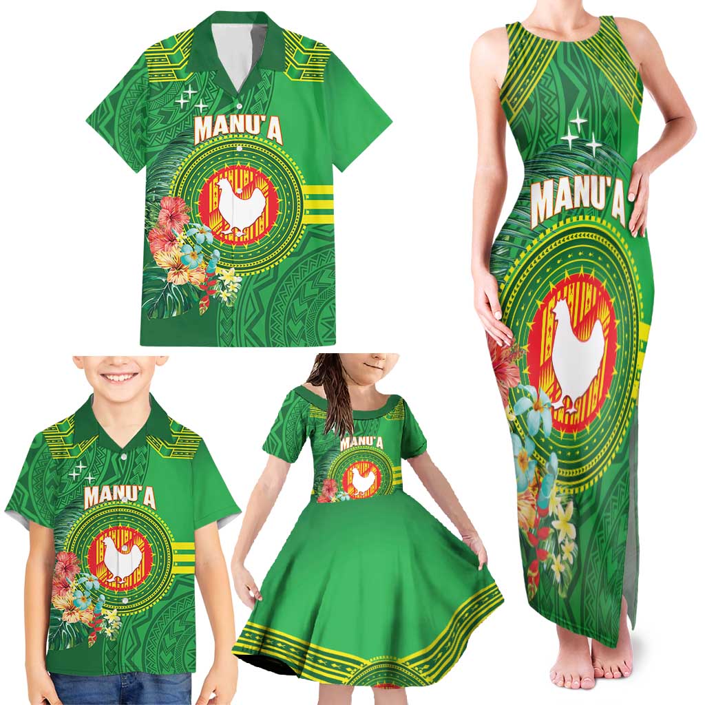Personalized Manu'a Cession Day Family Matching Tank Maxi Dress and Hawaiian Shirt Tropical Flowers With Polynesian Pattern LT14 - Polynesian Pride