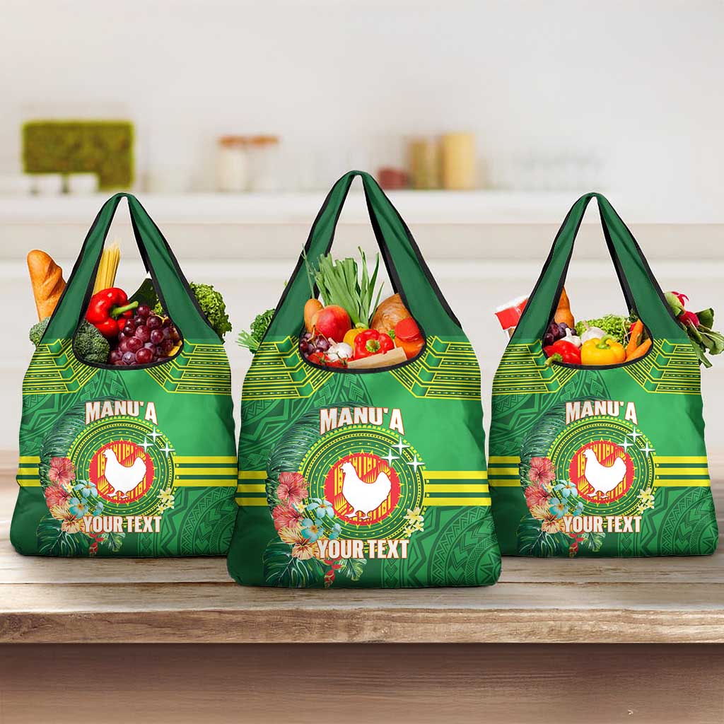 Personalized Manu'a Cession Day Grocery Bag Tropical Flowers With Polynesian Pattern LT14 3-pack One Size Green - Polynesian Pride