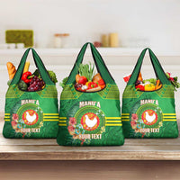 Personalized Manu'a Cession Day Grocery Bag Tropical Flowers With Polynesian Pattern LT14 3-pack One Size Green - Polynesian Pride