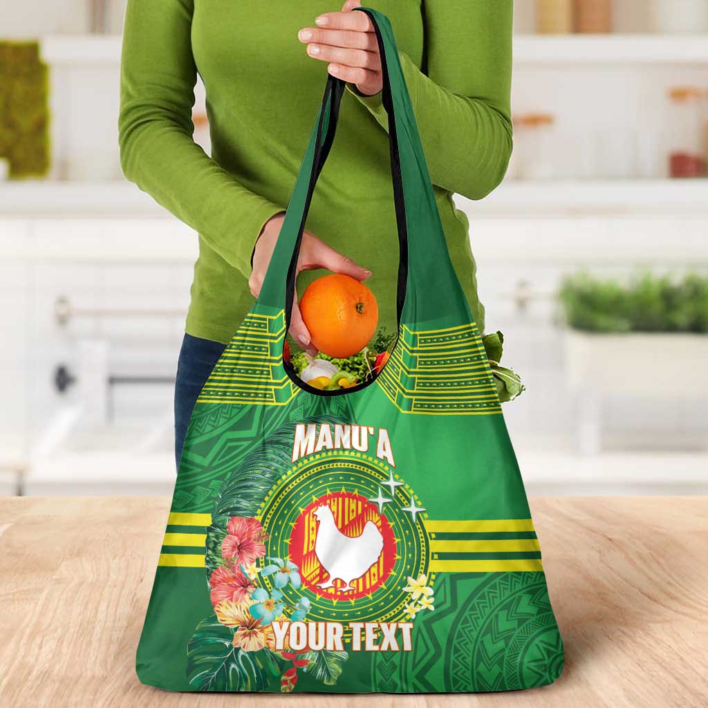 Personalized Manu'a Cession Day Grocery Bag Tropical Flowers With Polynesian Pattern LT14 - Polynesian Pride