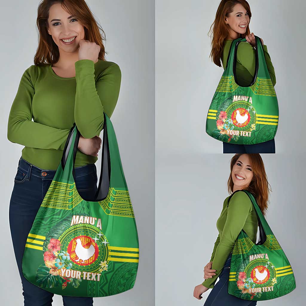Personalized Manu'a Cession Day Grocery Bag Tropical Flowers With Polynesian Pattern LT14 - Polynesian Pride