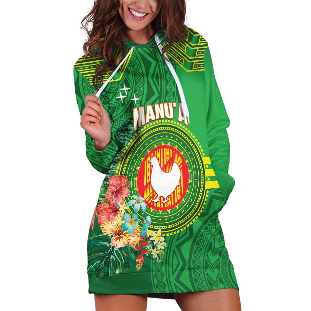 Personalized Manu'a Cession Day Hoodie Dress Tropical Flowers With Polynesian Pattern LT14 Green - Polynesian Pride