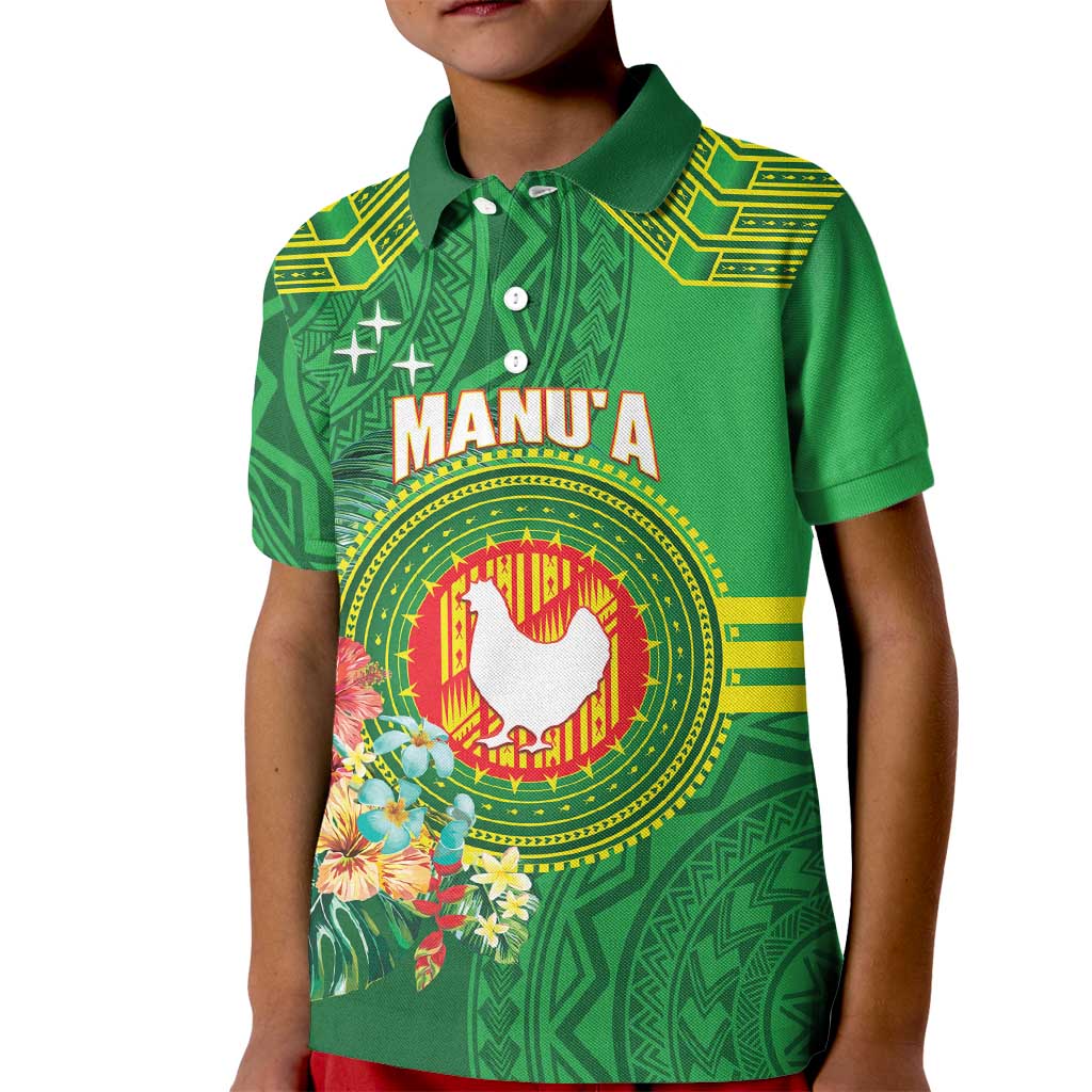 Personalized Manu'a Cession Day Kid Polo Shirt Tropical Flowers With Polynesian Pattern