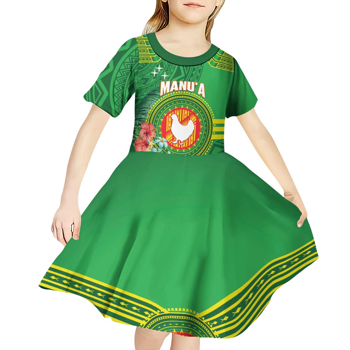 Personalized Manu'a Cession Day Kid Short Sleeve Dress Tropical Flowers With Polynesian Pattern