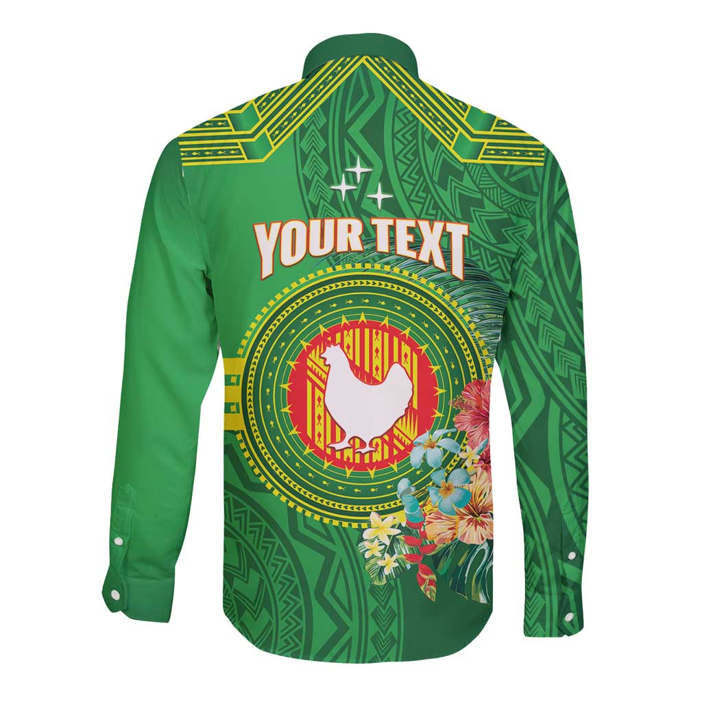 Personalized Manu'a Cession Day Long Sleeve Button Shirt Tropical Flowers With Polynesian Pattern LT14 - Polynesian Pride