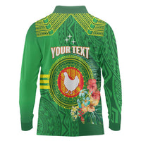 Personalized Manu'a Cession Day Long Sleeve Polo Shirt Tropical Flowers With Polynesian Pattern