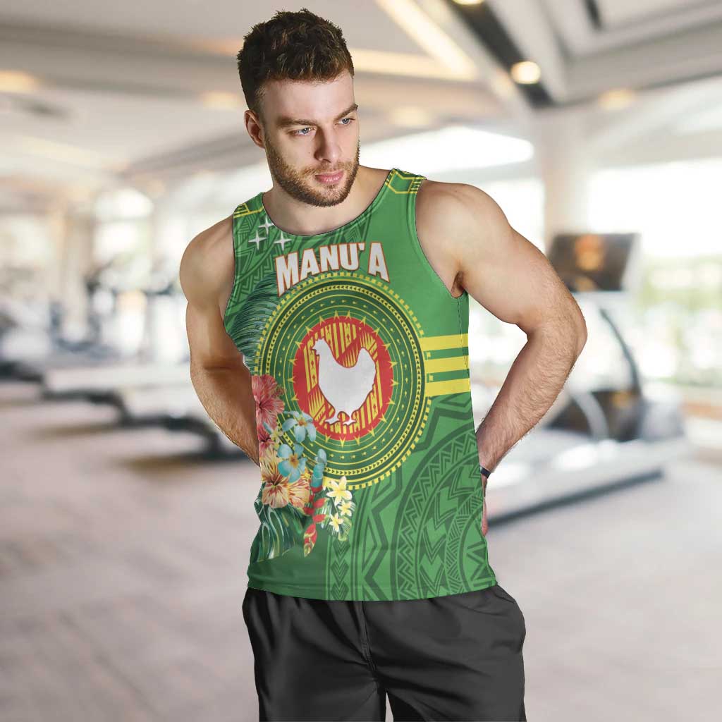 Personalized Manu'a Cession Day Men Tank Top Tropical Flowers With Polynesian Pattern LT14 Green - Polynesian Pride