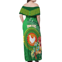 Personalized Manu'a Cession Day Off Shoulder Maxi Dress Tropical Flowers With Polynesian Pattern LT14 - Polynesian Pride