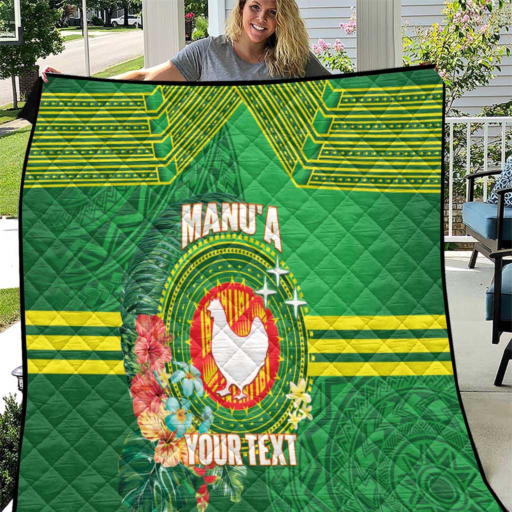 Personalized Manu'a Cession Day Quilt Tropical Flowers With Polynesian Pattern