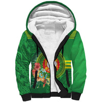 Personalized Manu'a Cession Day Sherpa Hoodie Tropical Flowers With Polynesian Pattern LT14 Unisex Green - Polynesian Pride
