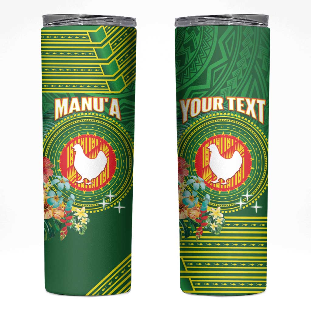 Personalized Manu'a Cession Day Skinny Tumbler Tropical Flowers With Polynesian Pattern