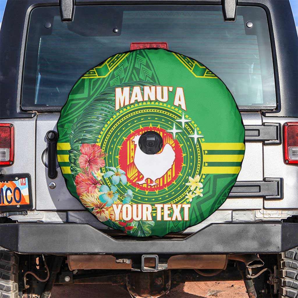 Personalized Manu'a Cession Day Spare Tire Cover Tropical Flowers With Polynesian Pattern