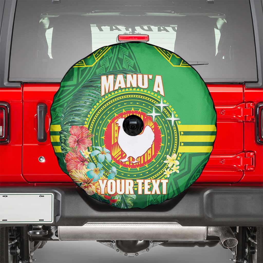 Personalized Manu'a Cession Day Spare Tire Cover Tropical Flowers With Polynesian Pattern