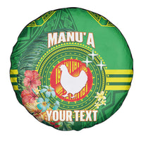 Personalized Manu'a Cession Day Spare Tire Cover Tropical Flowers With Polynesian Pattern
