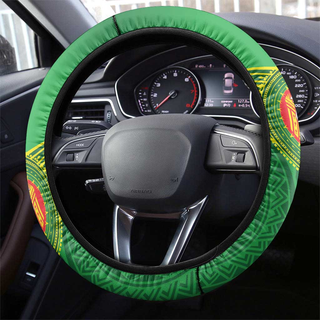 Manu'a Cession Day Steering Wheel Cover Tropical Flowers With Polynesian Pattern LT14 - Polynesian Pride