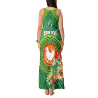 Personalized Manu'a Cession Day Tank Maxi Dress Tropical Flowers With Polynesian Pattern LT14 - Polynesian Pride