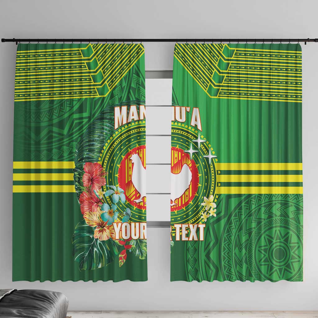 Personalized Manu'a Cession Day Window Curtain Tropical Flowers With Polynesian Pattern