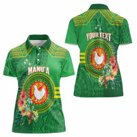 Personalized Manu'a Cession Day Women Polo Shirt Tropical Flowers With Polynesian Pattern