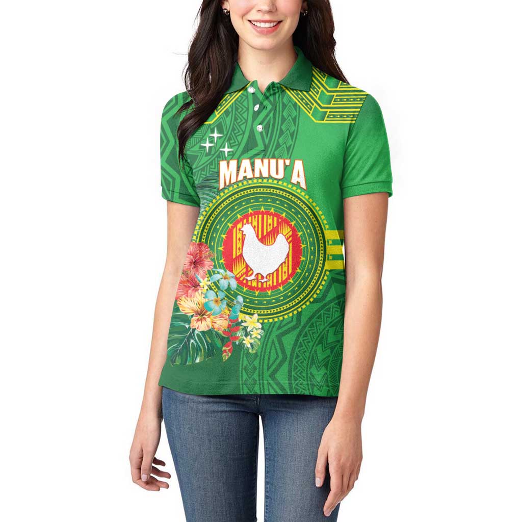 Personalized Manu'a Cession Day Women Polo Shirt Tropical Flowers With Polynesian Pattern