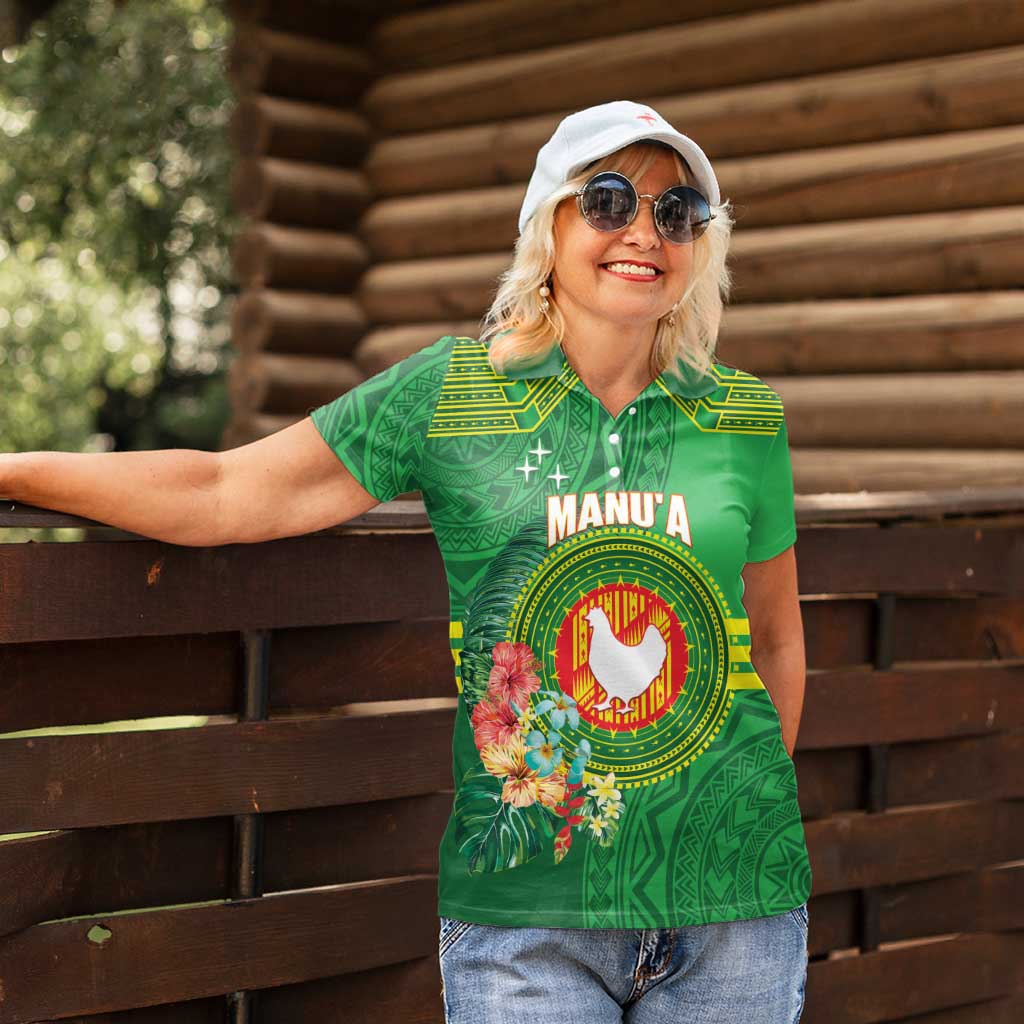 Personalized Manu'a Cession Day Women Polo Shirt Tropical Flowers With Polynesian Pattern