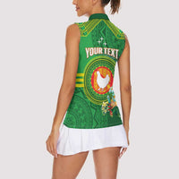 Personalized Manu'a Cession Day Women Sleeveless Polo Shirt Tropical Flowers With Polynesian Pattern