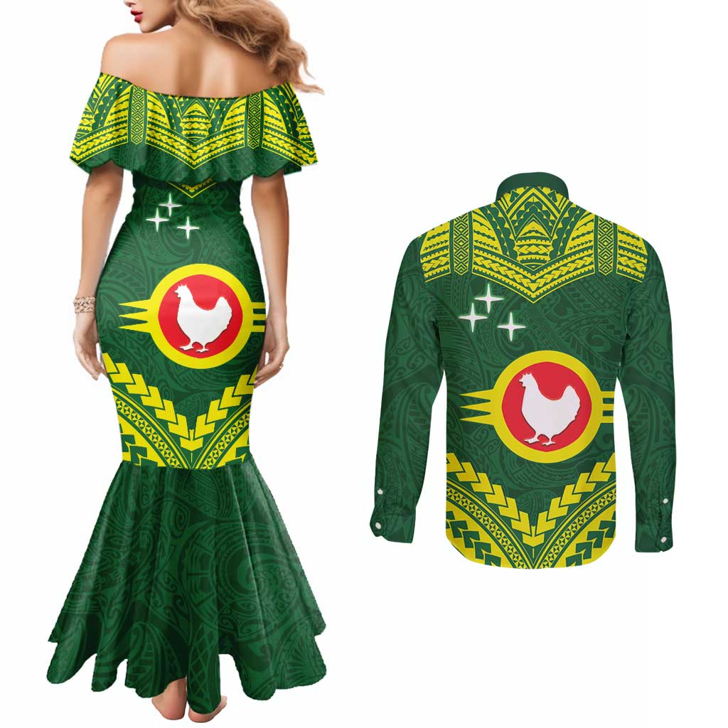 Manu'a Flag Day Couples Matching Mermaid Dress and Long Sleeve Button Shirt Polynesian Pattern National Color Proud LT14 - Polynesian Pride