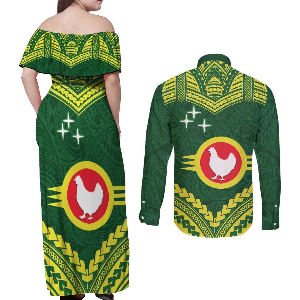 Manu'a Flag Day Couples Matching Off Shoulder Maxi Dress and Long Sleeve Button Shirt Polynesian Pattern National Color Proud LT14 - Polynesian Pride