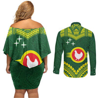 Manu'a Flag Day Couples Matching Off Shoulder Short Dress and Long Sleeve Button Shirt Polynesian Pattern National Color Proud LT14 - Polynesian Pride