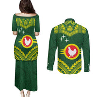 Manu'a Flag Day Couples Matching Puletasi and Long Sleeve Button Shirt Polynesian Pattern National Color Proud LT14 - Polynesian Pride