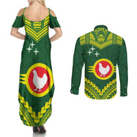 Manu'a Flag Day Couples Matching Summer Maxi Dress and Long Sleeve Button Shirt Polynesian Pattern National Color Proud LT14 - Polynesian Pride