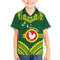 Manu'a Flag Day Family Matching Off Shoulder Maxi Dress and Hawaiian Shirt Polynesian Pattern National Color Proud LT14 Son's Shirt Green - Polynesian Pride