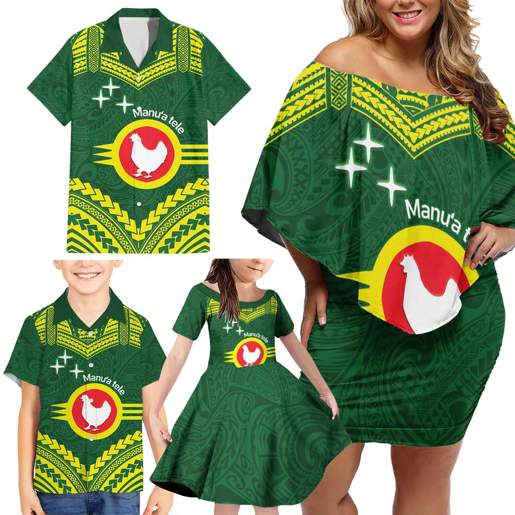 Manu'a Flag Day Family Matching Off Shoulder Short Dress and Hawaiian Shirt Polynesian Pattern National Color Proud LT14 - Polynesian Pride