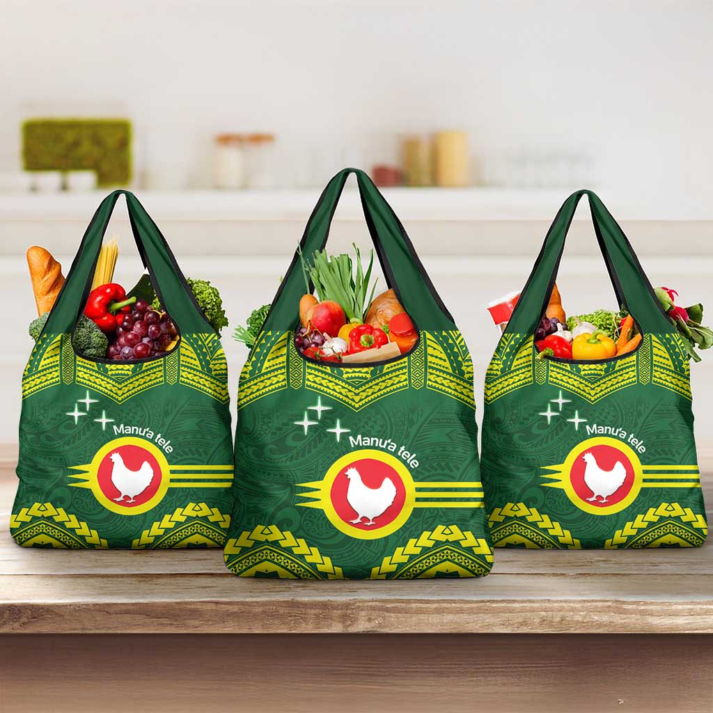 Manu'a Flag Day Grocery Bag Polynesian Pattern National Color Proud LT14 3-pack One Size Green - Polynesian Pride