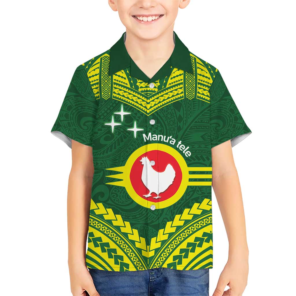 Manu'a Flag Day Kid Hawaiian Shirt Polynesian Pattern National Color Proud